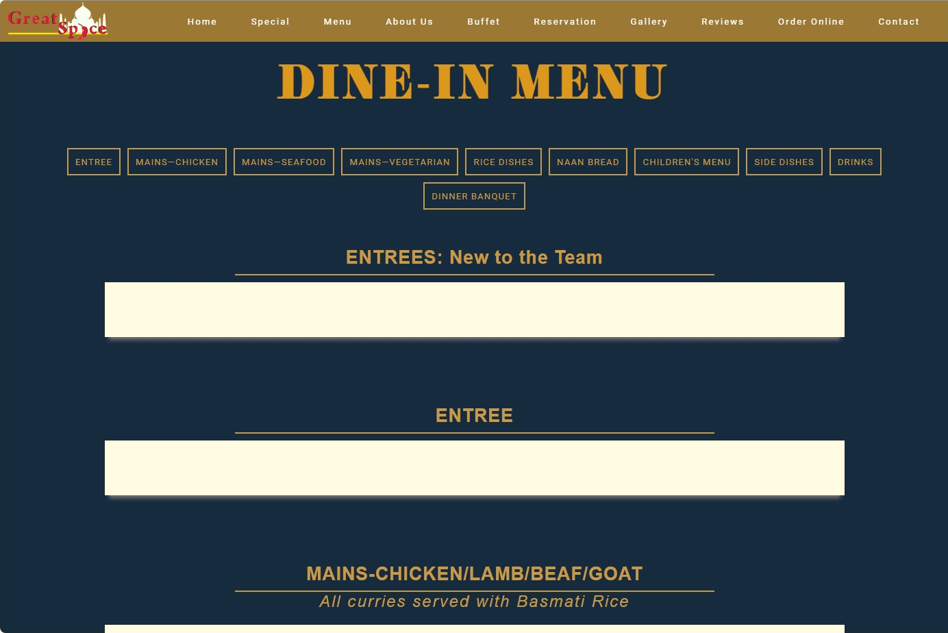 old menu page